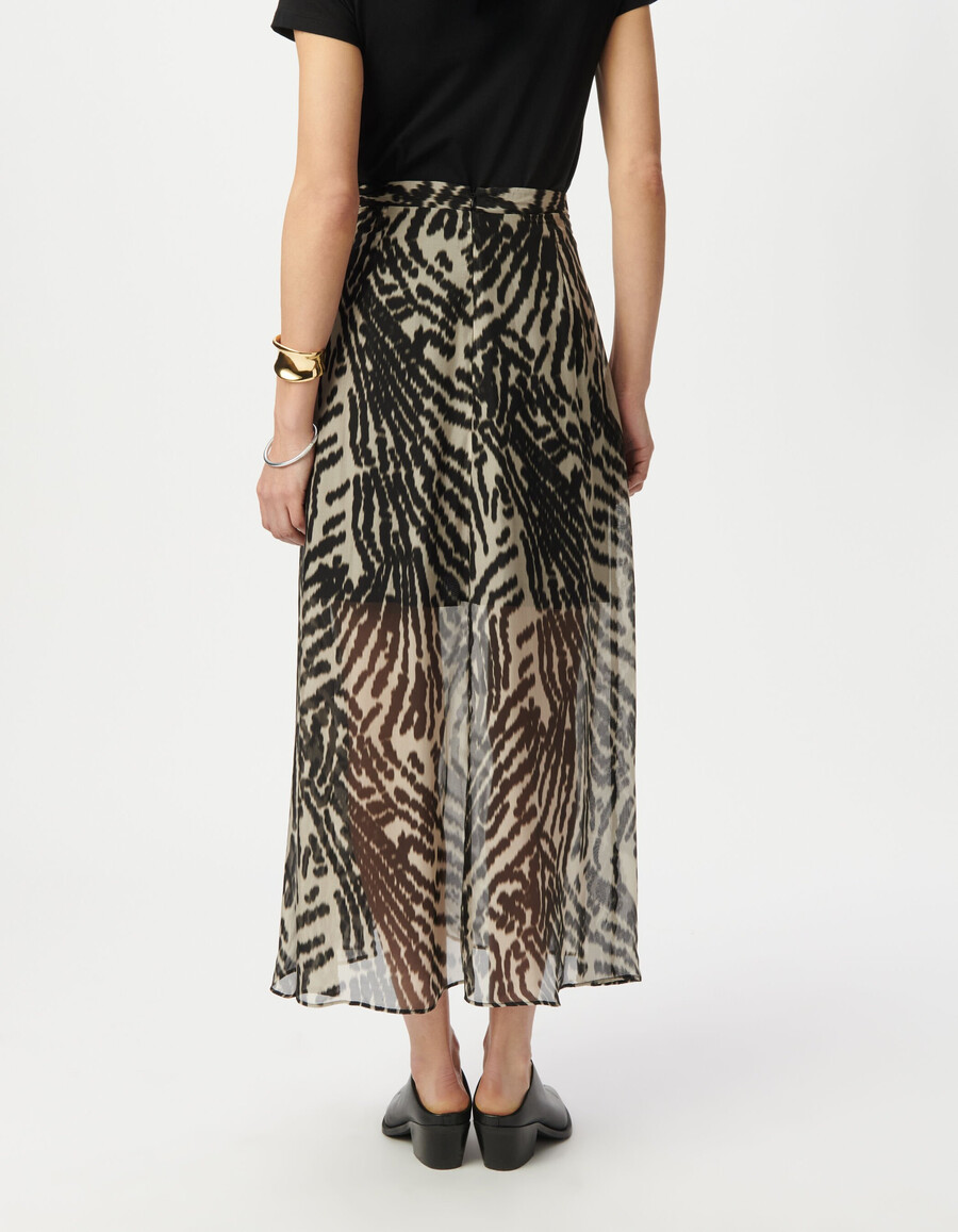 lange zwarte damesrok met ruches en zebraprint