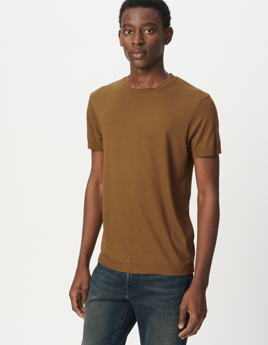 t-shirt met korte mouwen van okerkleurig katoen-modal voor heren