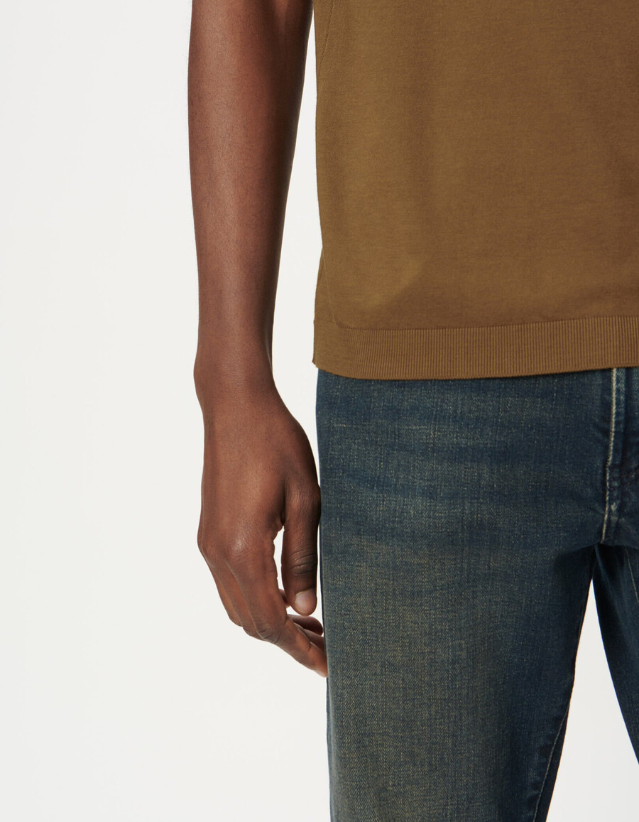t-shirt met korte mouwen van okerkleurig katoen-modal voor heren