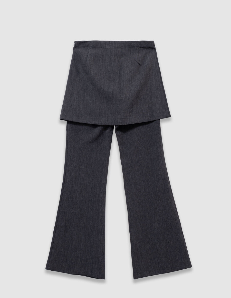 grijze 2-in-1 flared broek voor meisjes met afneembare rok
